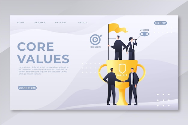 Free Vector gradient core values landing page