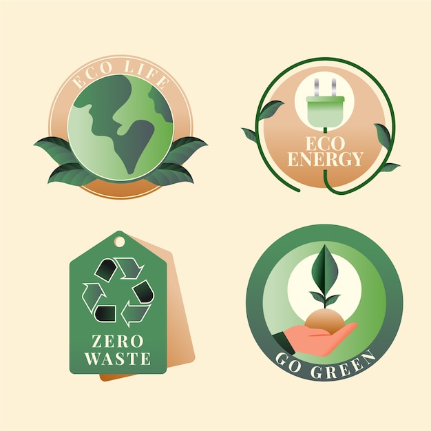 Free vector gradient ecology badges collection