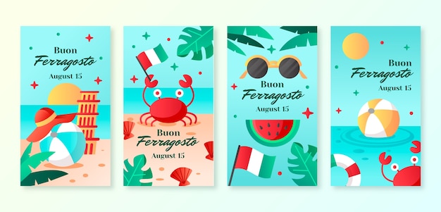 Free Vector gradient ferragosto instagram stories collection