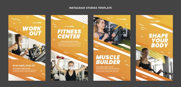 Free Vector gradient fitness instagram stories collection