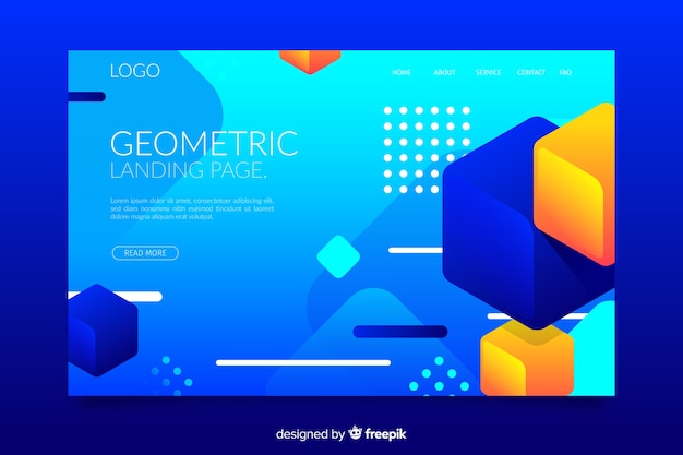 Gradient geometric shapes landing page in memphis style