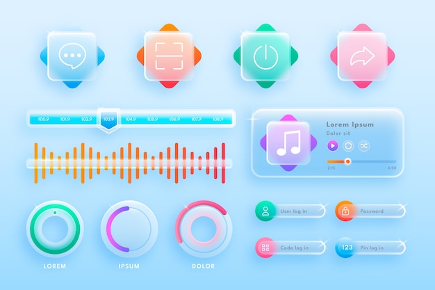 Free vector gradient glassmorphism elements set