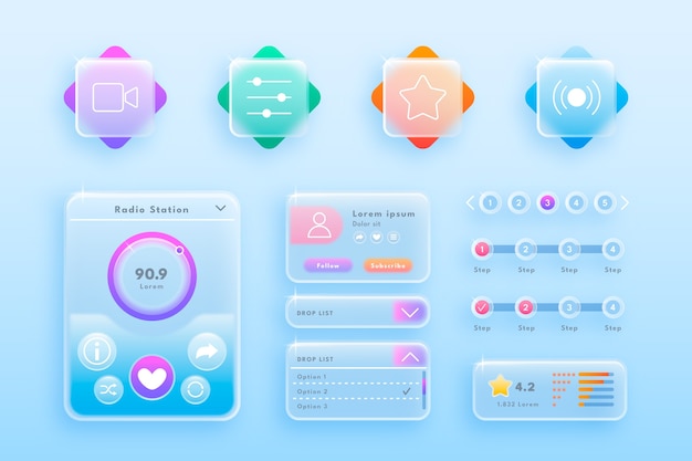 Gradient glassmorphism elements set