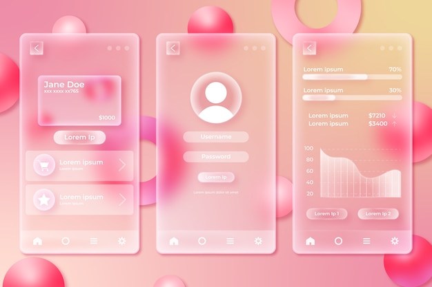 Free vector gradient glassmorphism mobile app template