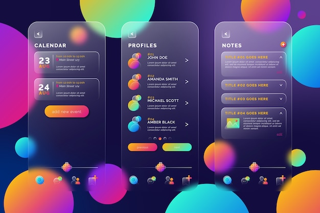 Free vector gradient glassmorphism mobile app template