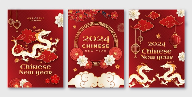 Free Vector gradient greeting cards collection for chinese new year festival