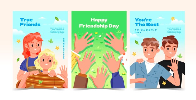 Gradient greeting cards collection for international friendship day celebration