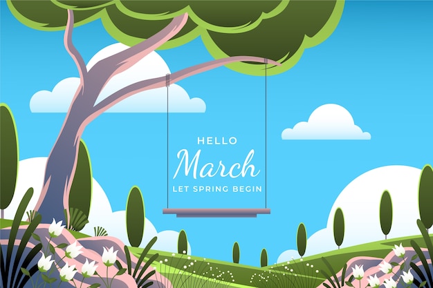 Free vector gradient hello march horizontal banner or background