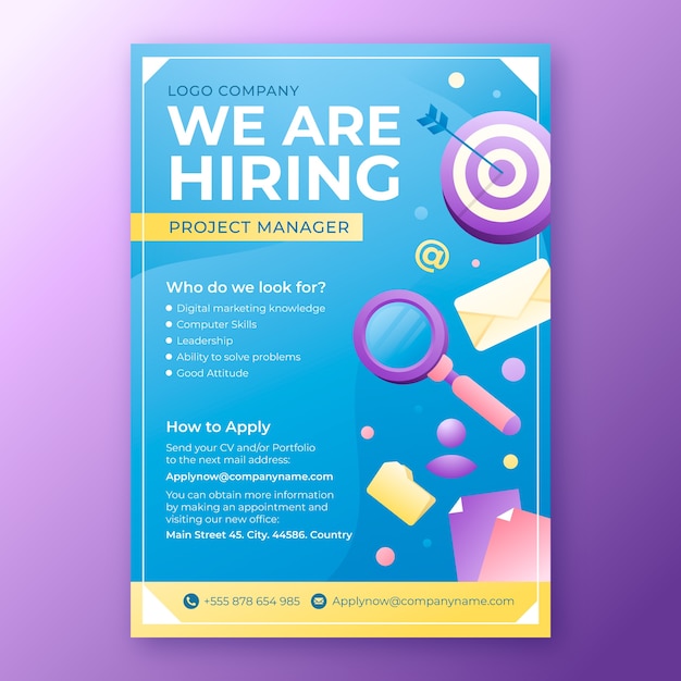 Free Vector gradient  hiring poster and flyer template