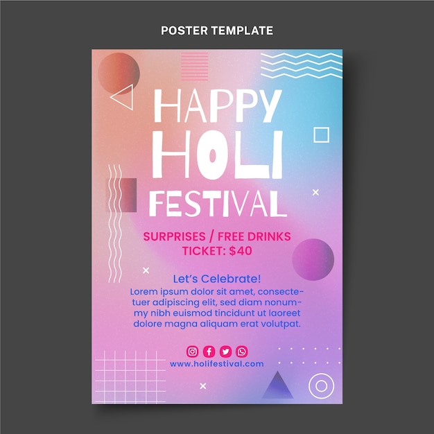 Free Vector gradient holi vertical poster template