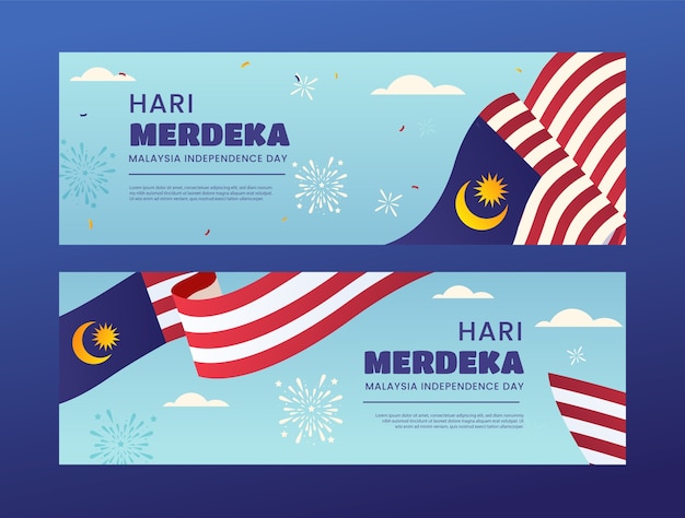 Free Vector gradient horizontal banner template for malaysia independence day celebration