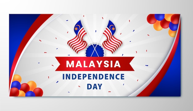 Free Vector gradient horizontal banner template for malaysia independence day celebration