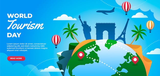 Free Vector gradient horizontal banner template for world tourism day celebration