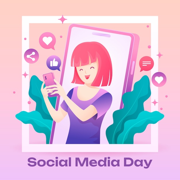 Free Vector gradient illustration for social media day celebration