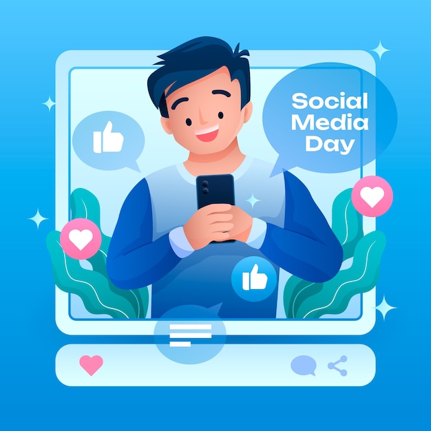 Free Vector gradient illustration for social media day celebration