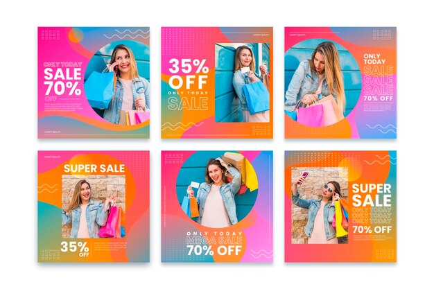 Gradient instagram sale posts collection with photo