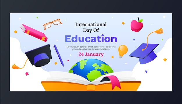 Free vector gradient international day of education horizontal banner template