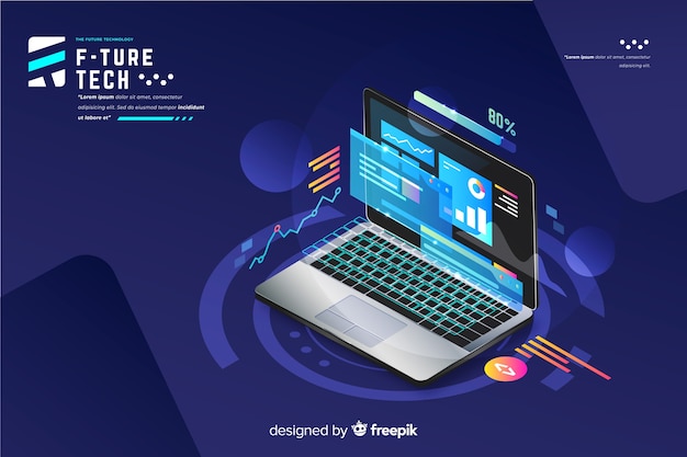 Free vector gradient isometric laptop technology background