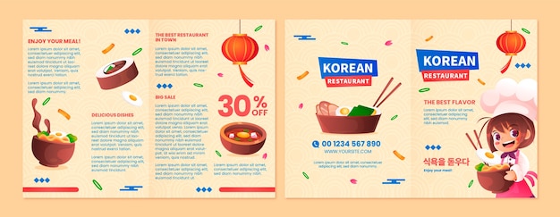 Free vector gradient korean restaurant brochure