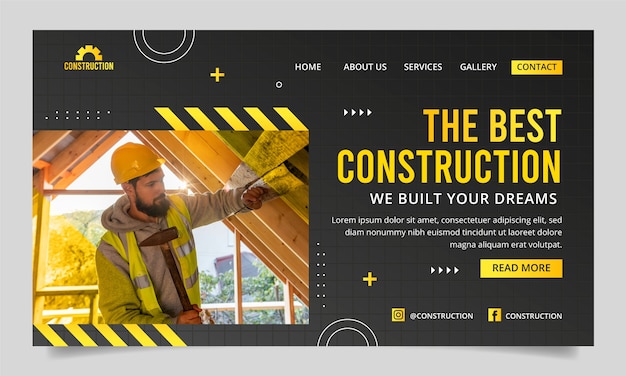 Gradient landing page template for construction domain