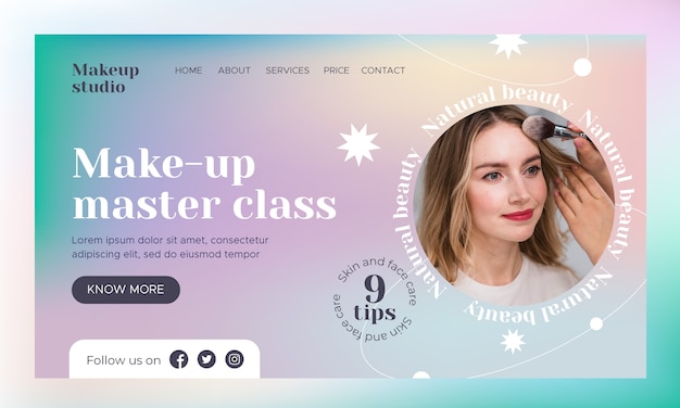 Gradient makeup artist landing page template