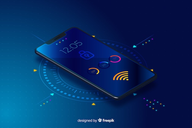 Gradient mobile isometric technology background