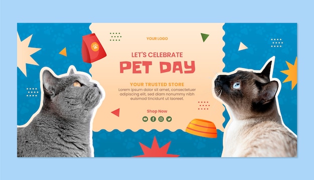 Free vector gradient national pet day horizontal sale banner template