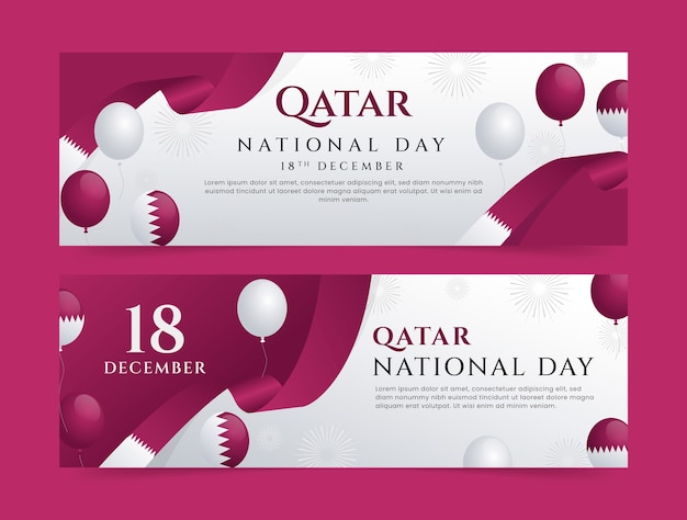 Free Vector gradient qatar national day horizontal banners set