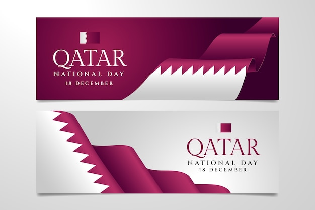 Free Vector gradient qatar national day horizontal banners set