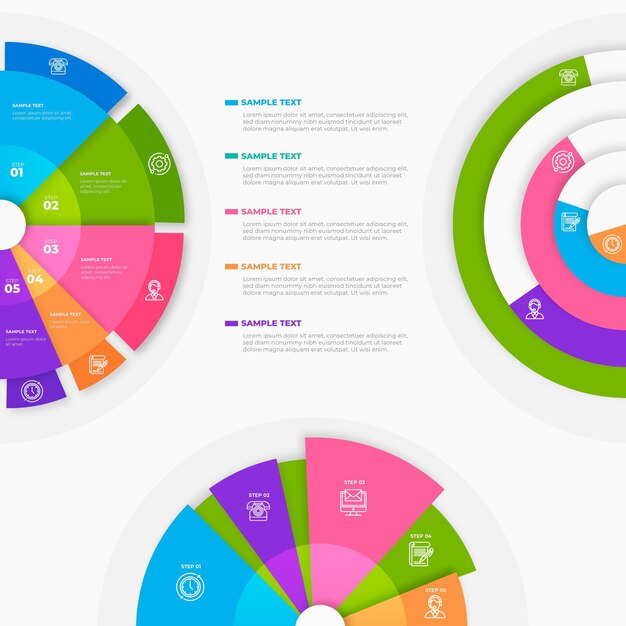 Gradient radial infographic collection