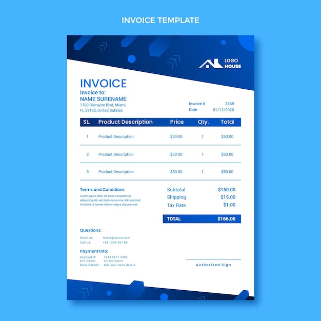 Free Vector gradient real estate invoice template