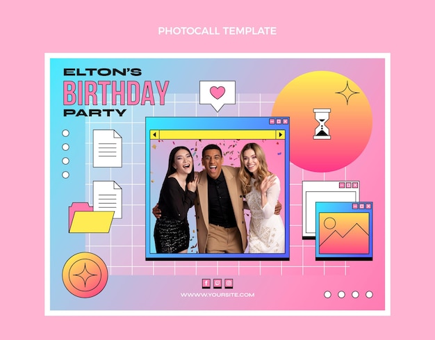 Gradient retro vaporwave birthday photocall template