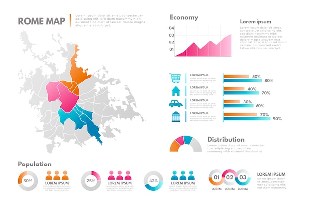 Градиентная инфографика карты рима