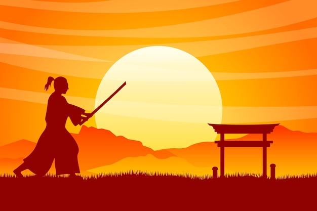 Free Vector gradient samurai silhouette background