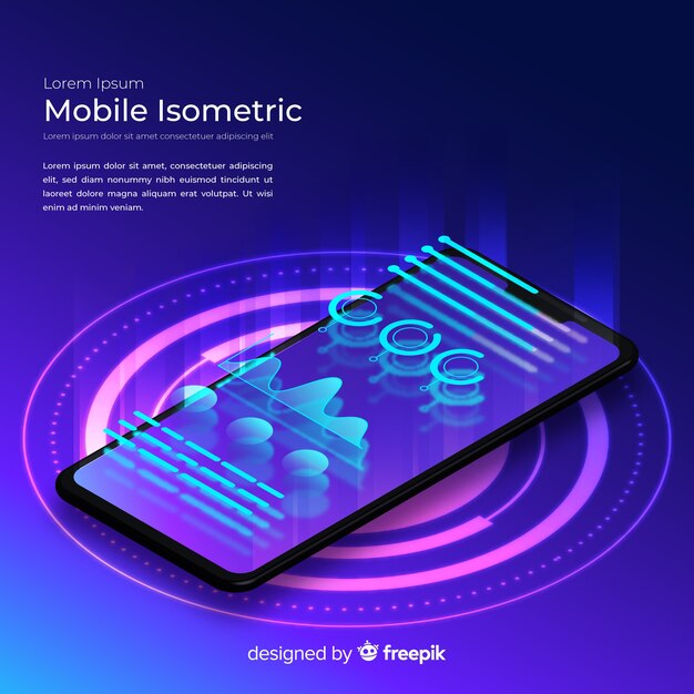 Gradient smartphone isometric technology background