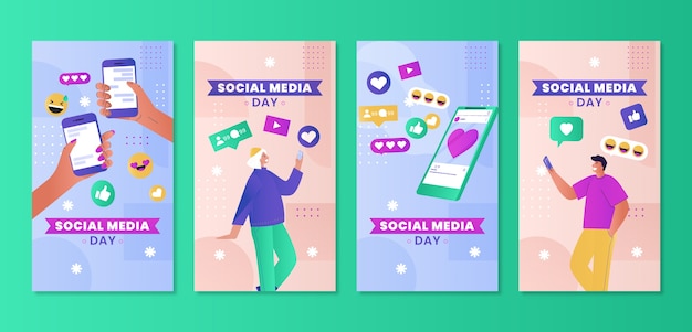 Free Vector gradient social media day instagram stories collection
