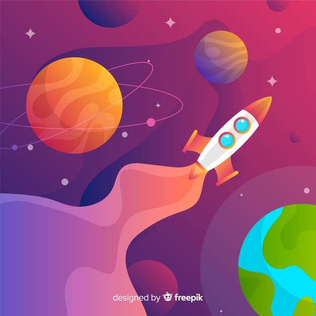 Gradient space background with rocket