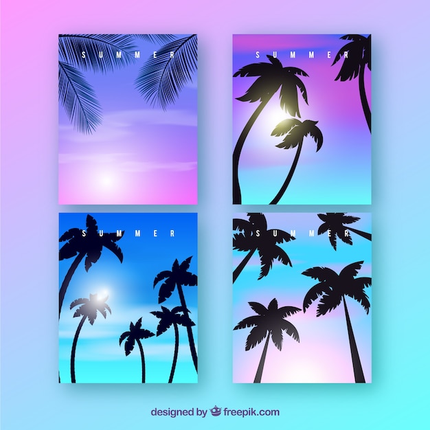 Free Vector gradient summer cards with silhouette palms