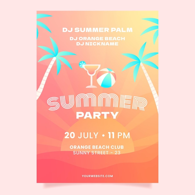 Free Vector gradient summer party vertical poster template