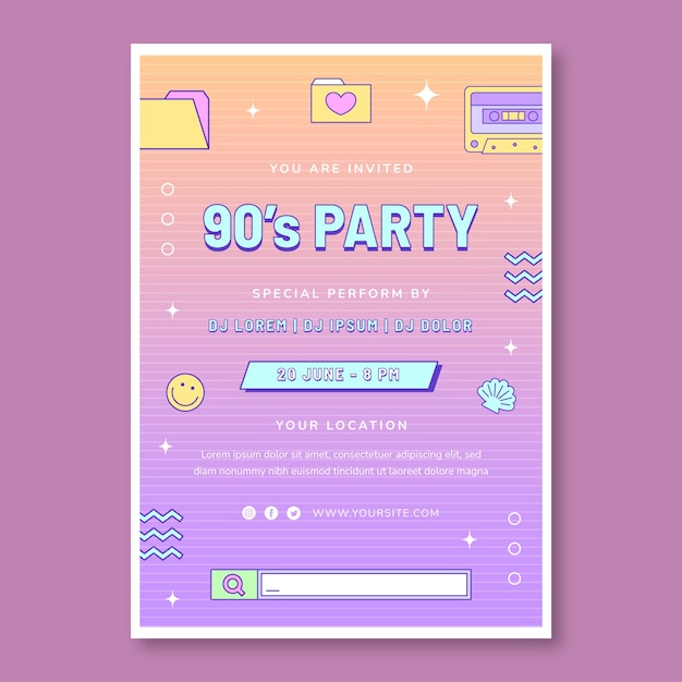 Gradient texture 90s party invitation template