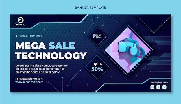 Free vector gradient texture technology sale banner