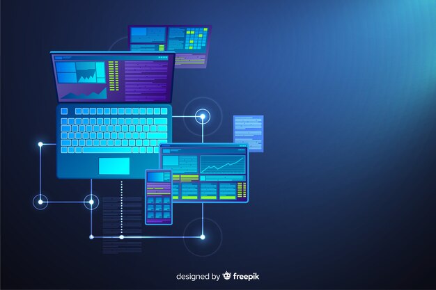 Gradient top view laptop background