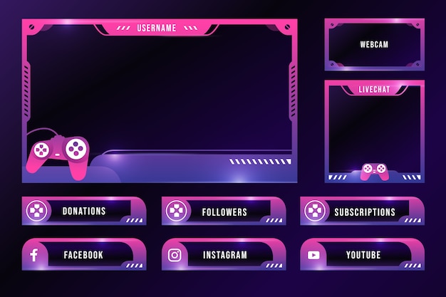 Free vector gradient twitch panels set