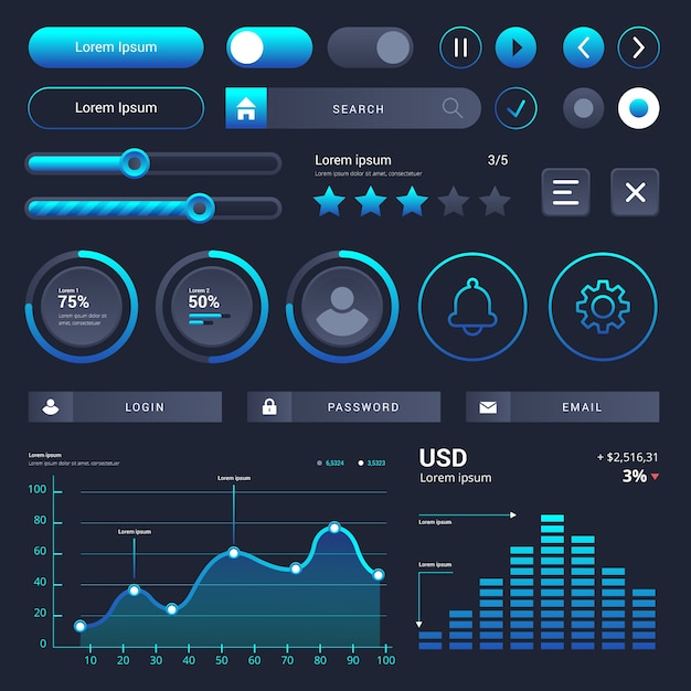 Free Vector gradient ui kit collection