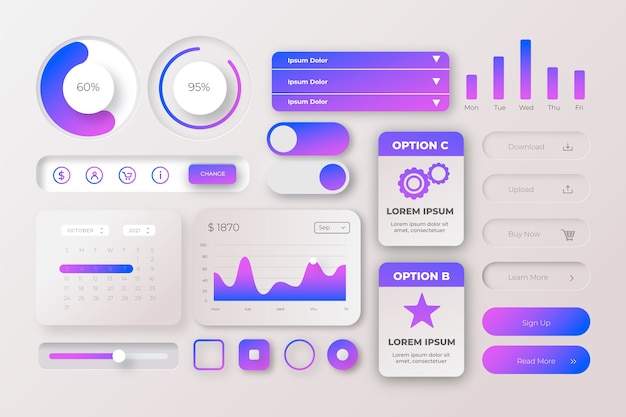 Free vector gradient ui kit collection