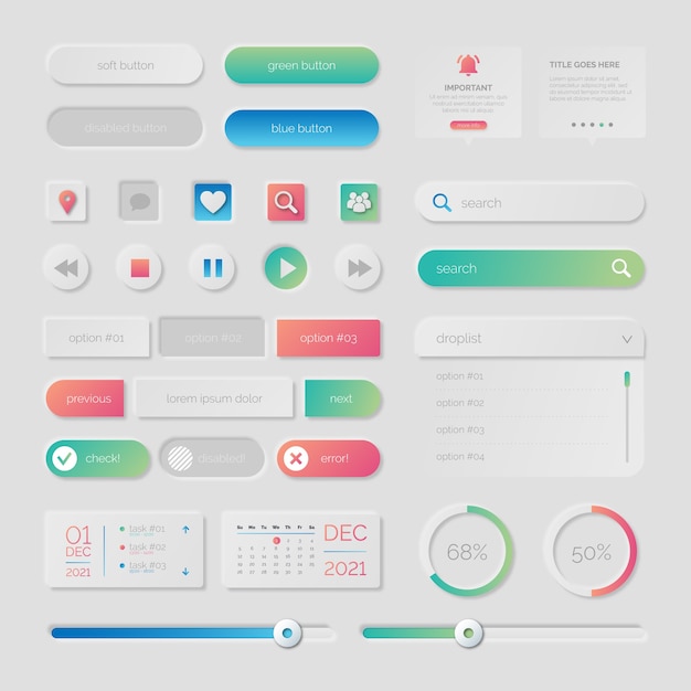 Free vector gradient ui kit elements collection