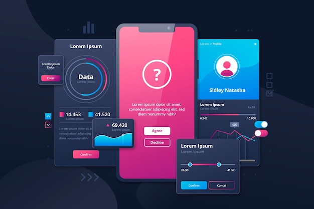 Gradient ui/ux background with different elements