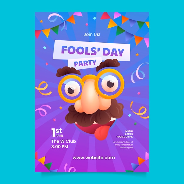 Gradient vertical poster template for april fool's day