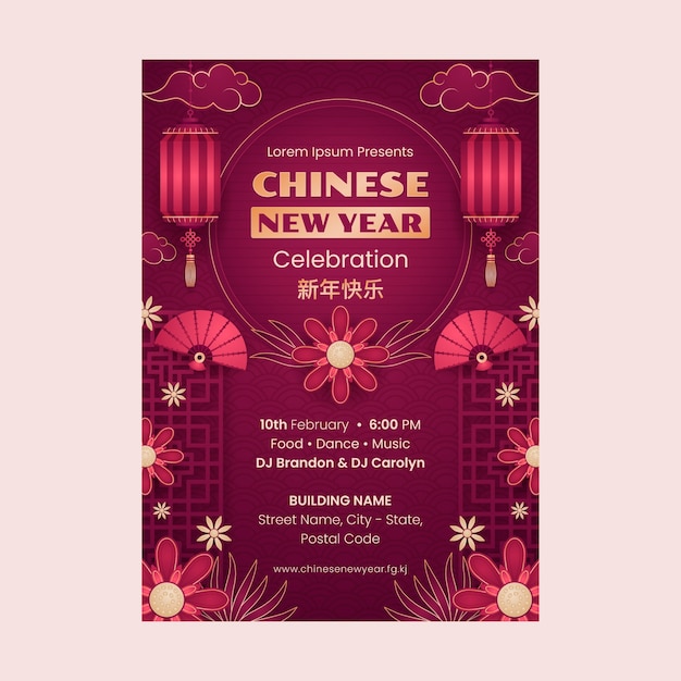 Free Vector gradient vertical poster template for chinese new year celebration