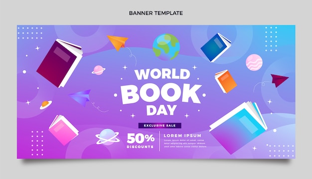 Gradient world book day sale horizontal banner